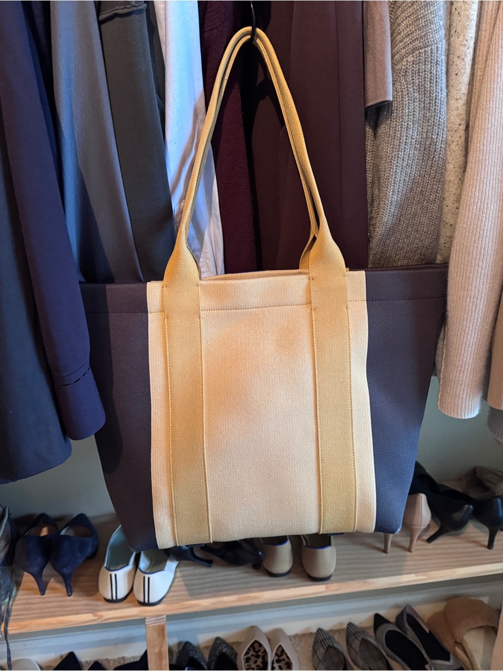 Rothy's Essential Tote Cream and Navy